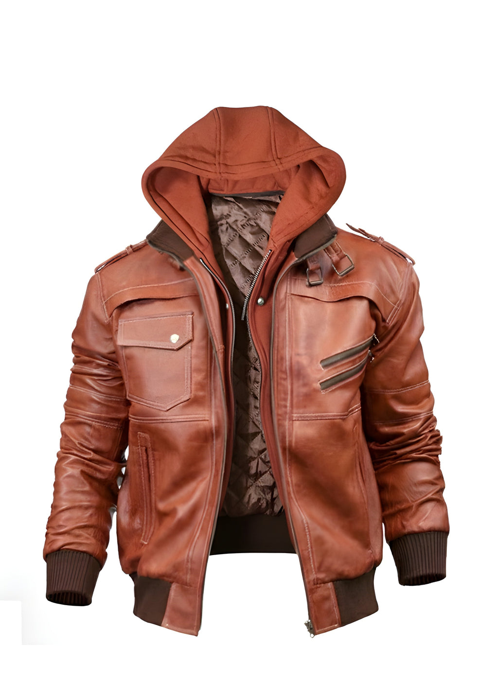 Men's Hooded Brown Vax Leather Jacket 3b Leather