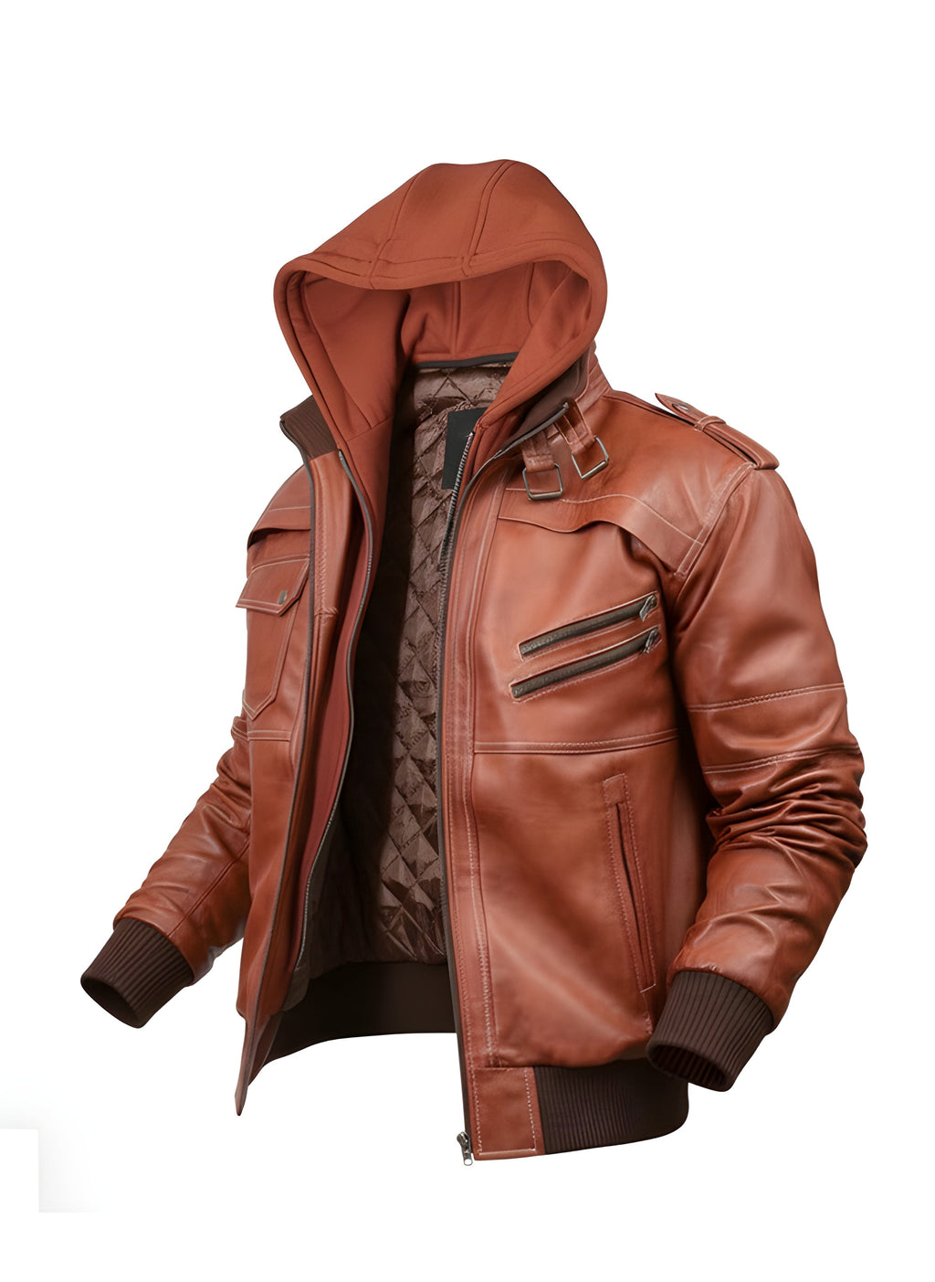 Men's Hooded Brown Vax Leather Jacket 3b Leather