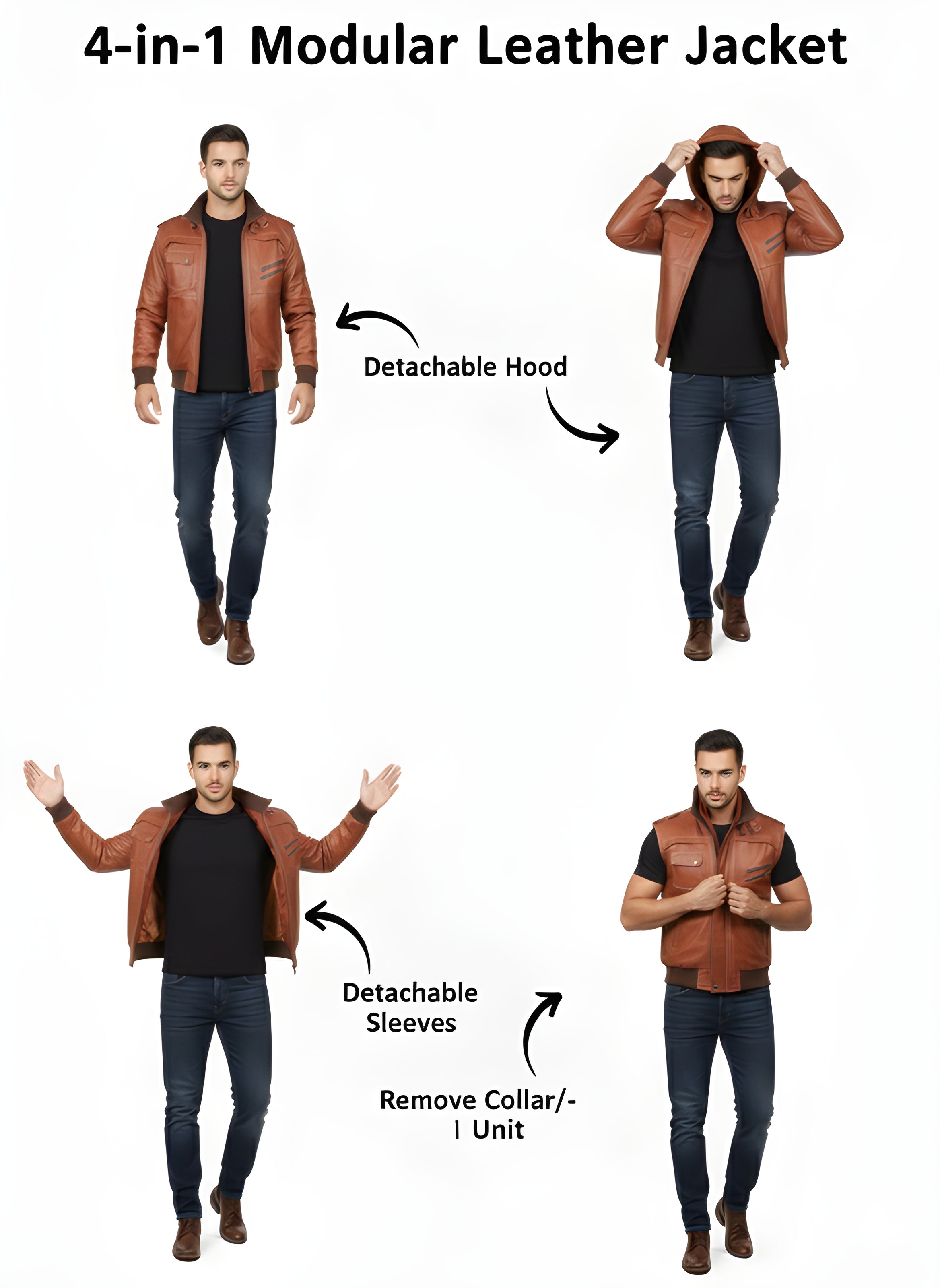 Men's Hooded Brown Vax Leather Jacket 3b Leather